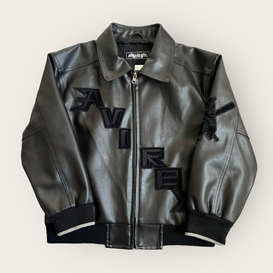 Black Embroidered Avirex Leather Jacket